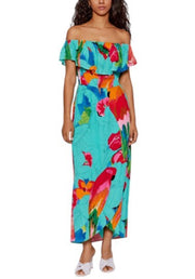 DESIGUAL Vest Pahoa Women's Dress M Floral Ruffle Neck Split Midi
