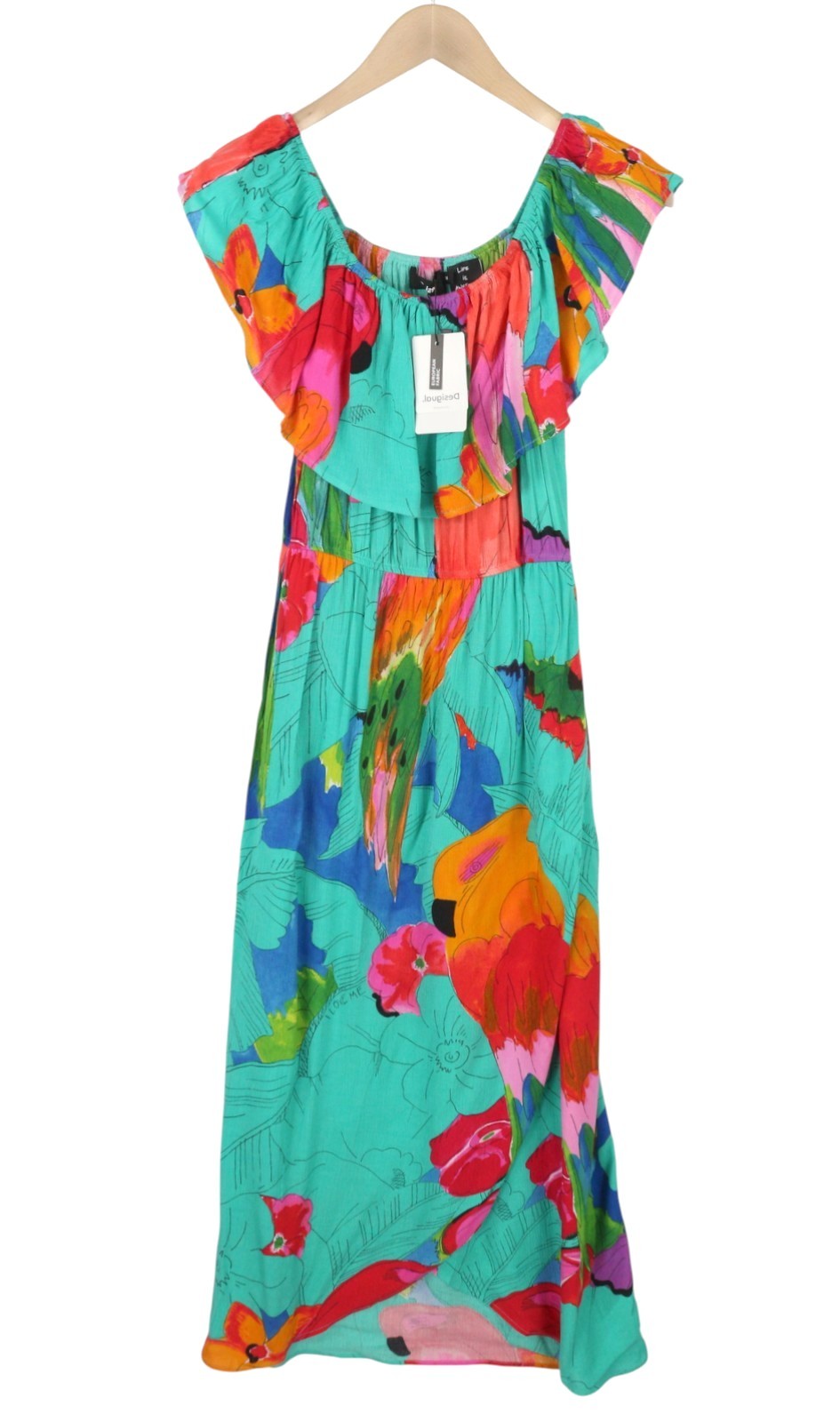 DESIGUAL Vest Pahoa Women's Dress M Floral Ruffle Neck Split Midi