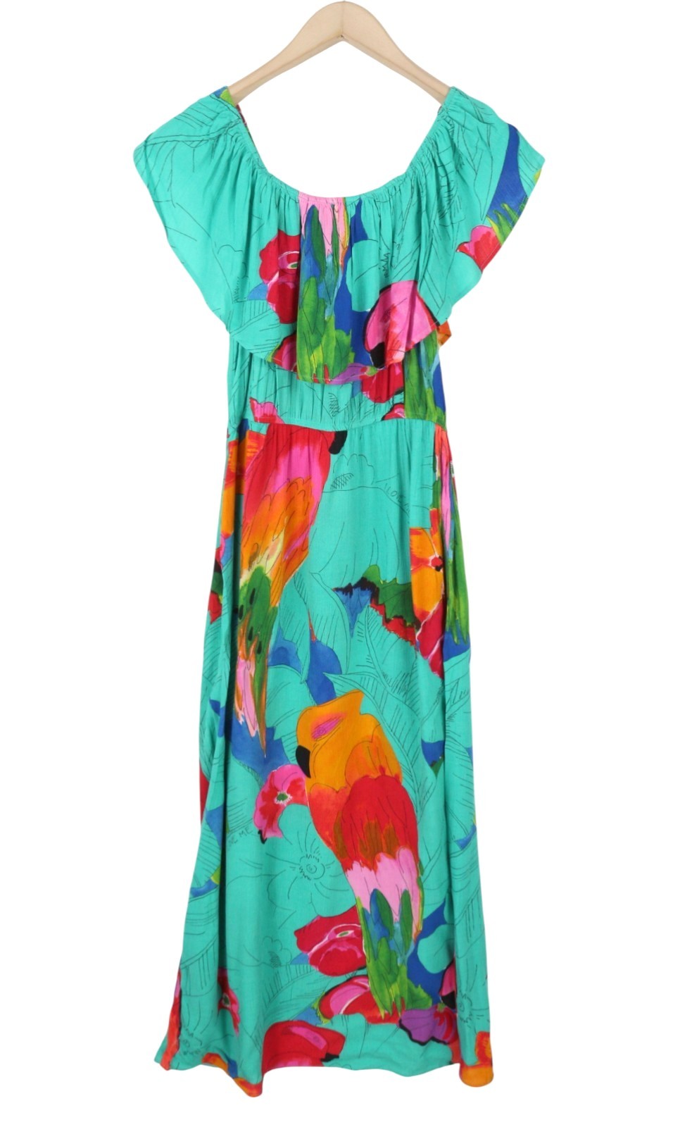 DESIGUAL Vest Pahoa Women's Dress M Floral Ruffle Neck Split Midi