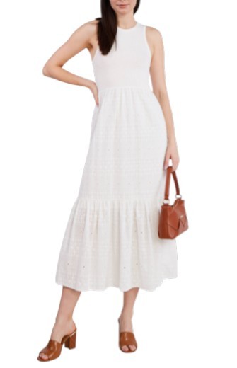 DESIGUAL Vest Lourdes Women's Dress XL Off White Textured Sleeveless Midi