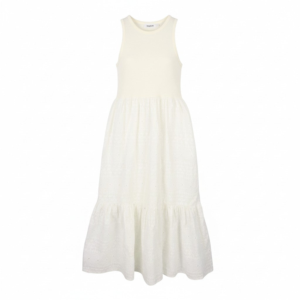 DESIGUAL Vest Lourdes Women's Dress XL Off White Textured Sleeveless Midi
