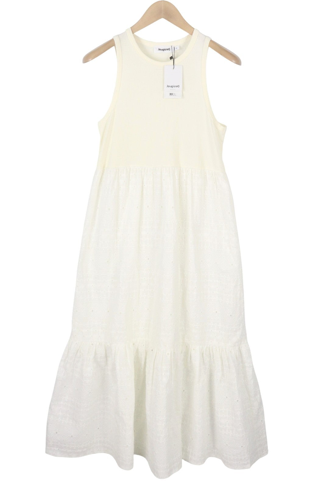 DESIGUAL Vest Lourdes Women's Dress XL Off White Textured Sleeveless Midi