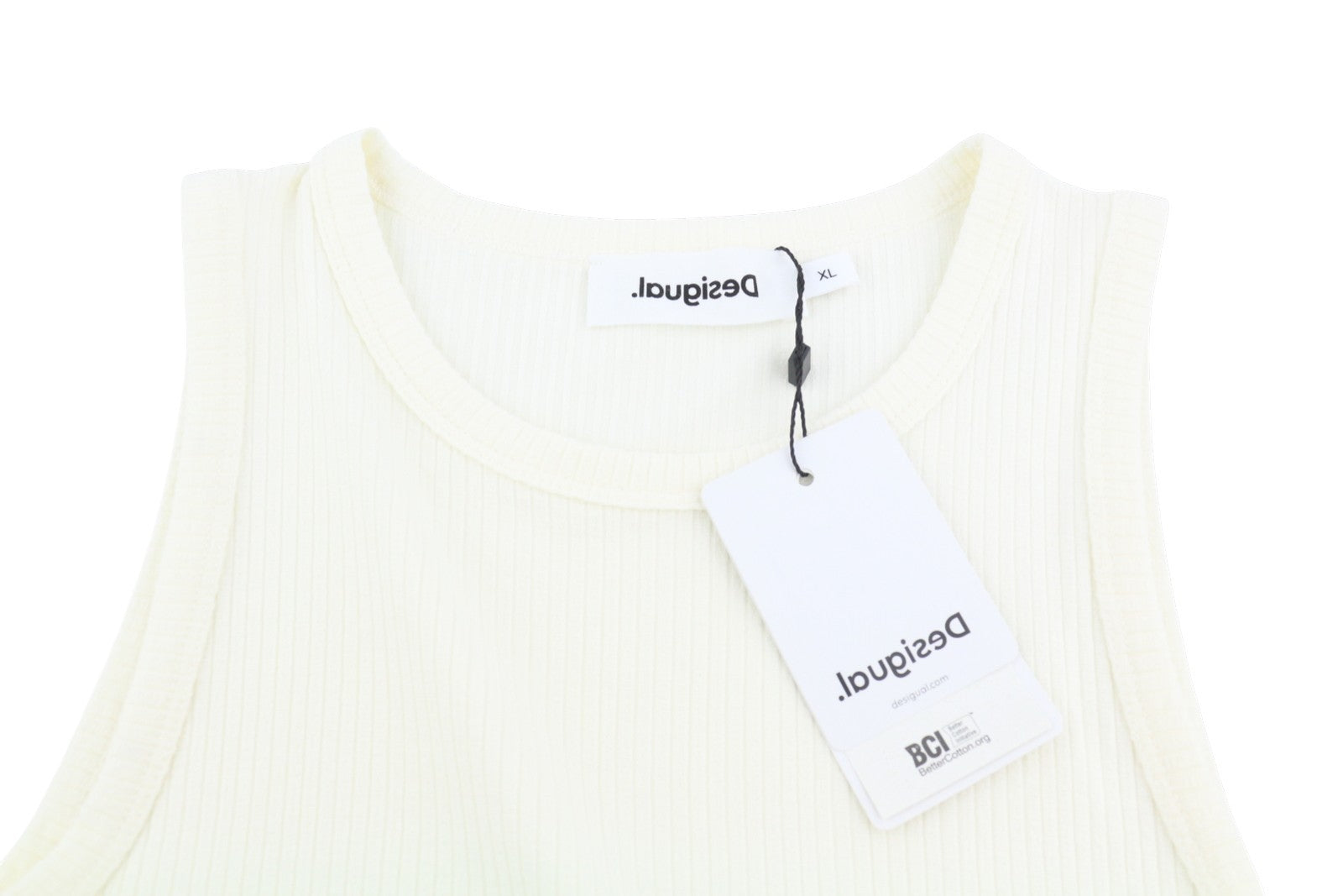 DESIGUAL Vest Lourdes Women's Dress XL Off White Textured Sleeveless Midi