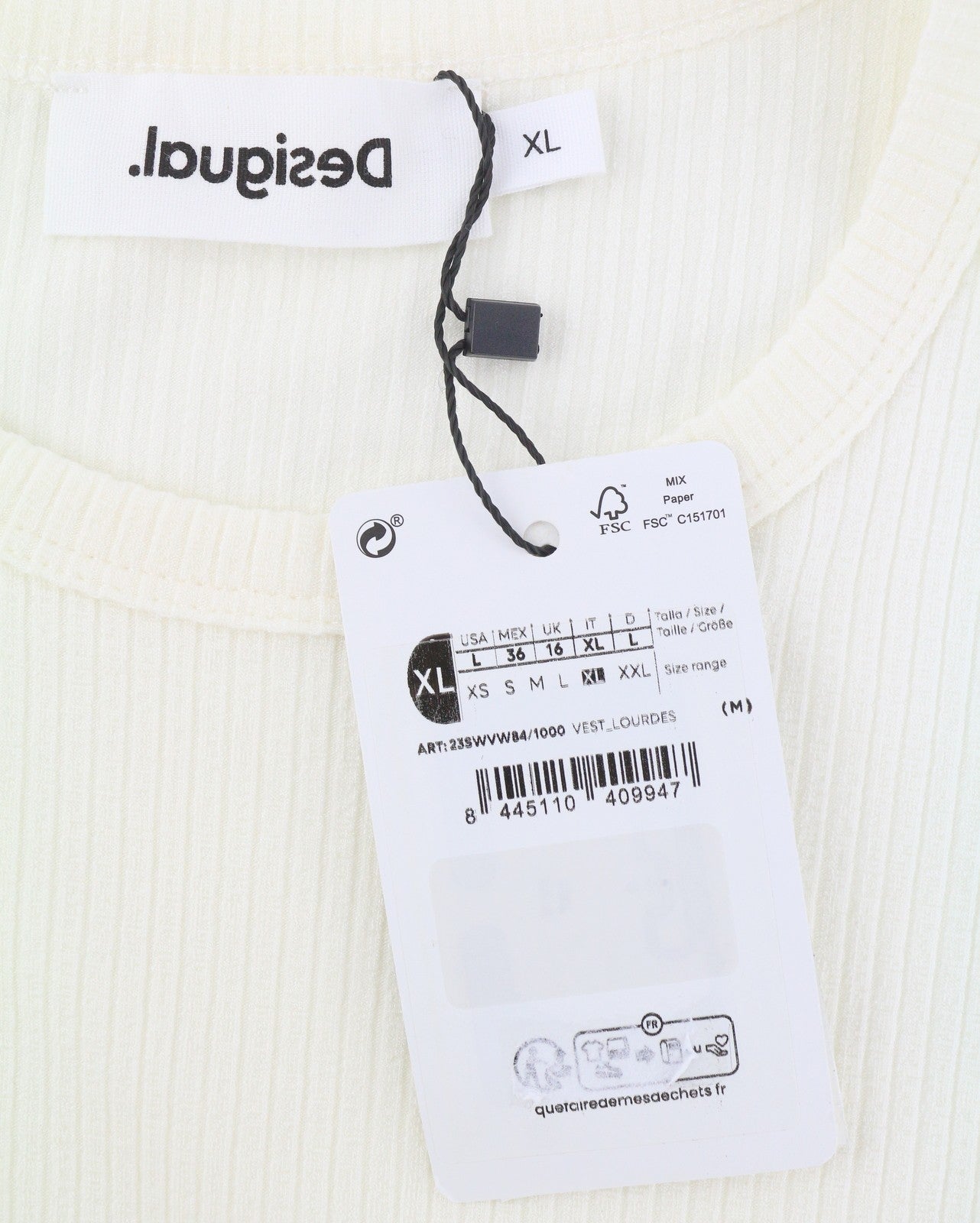 DESIGUAL Vest Lourdes Women's Dress XL Off White Textured Sleeveless Midi