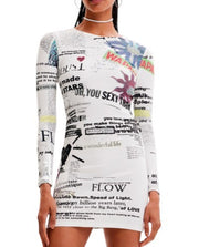 DESIGUAL Vest Wapas Women's Dress M Patterned Long Sleeve Crew Mini