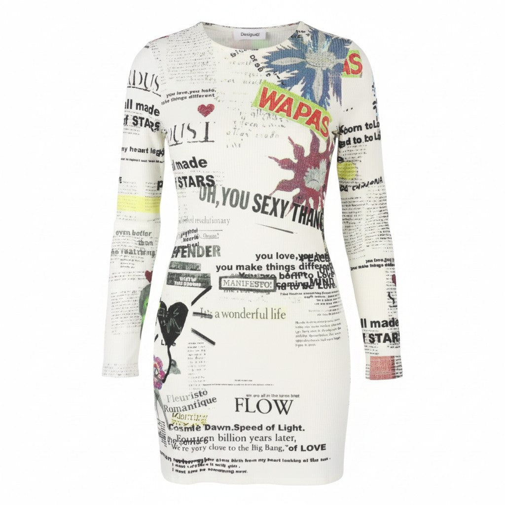 DESIGUAL Vest Wapas Women's Dress M Patterned Long Sleeve Crew Mini