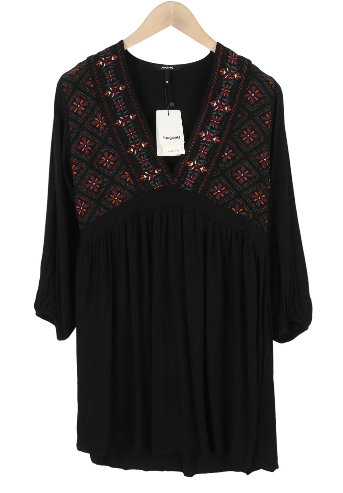 DESIGUAL Vest Marian Women's Dress XS Black Patterned Oversized 3/4 Sleeve