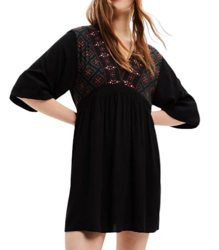 DESIGUAL Vest Marian Women's Dress S Black Patterned Oversized 3/4 Sleeve