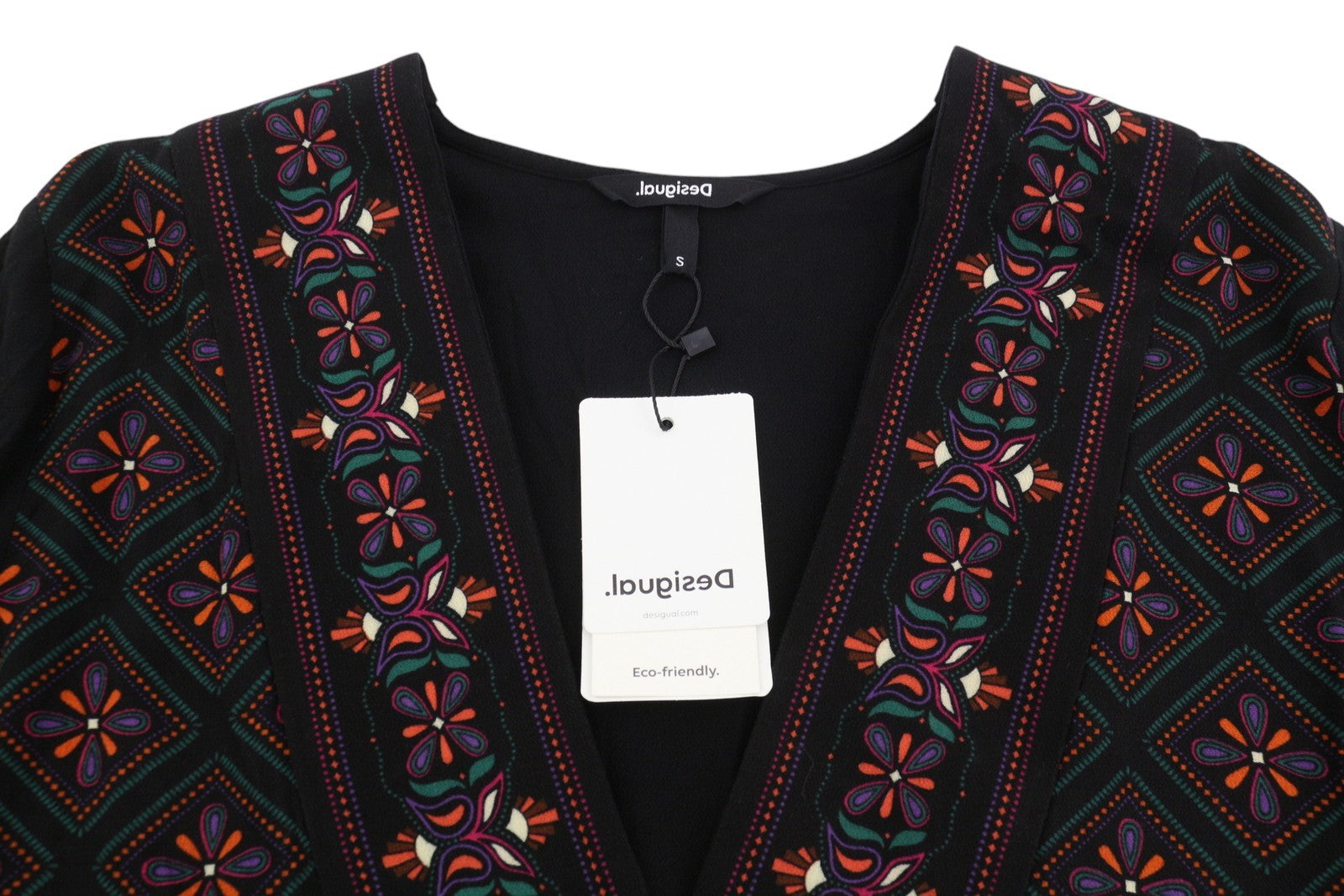 DESIGUAL Vest Marian Women's Dress S Black Patterned Oversized 3/4 Sleeve