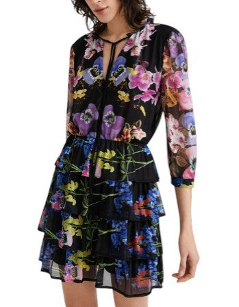DESIGUAL Leyon Women's Dress S Multicolor Floral Layered Mini Skirt
