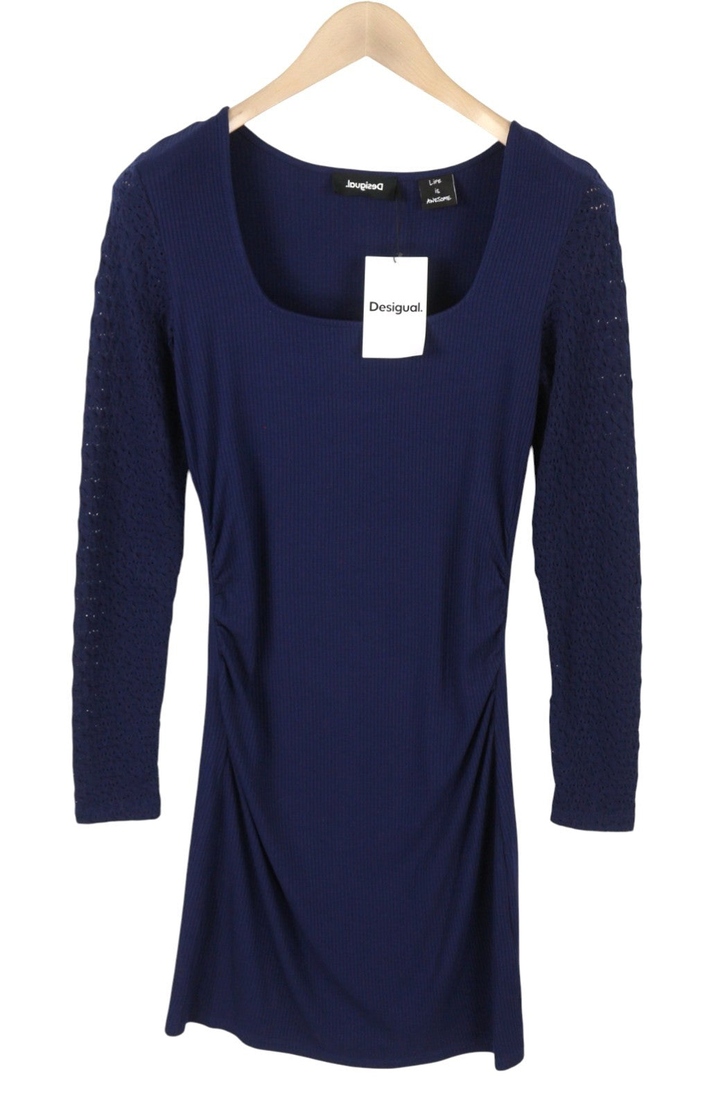 DESIGUAL Praga Women's Dress M Navy Round Neck Long Sleeve Fitted Mini