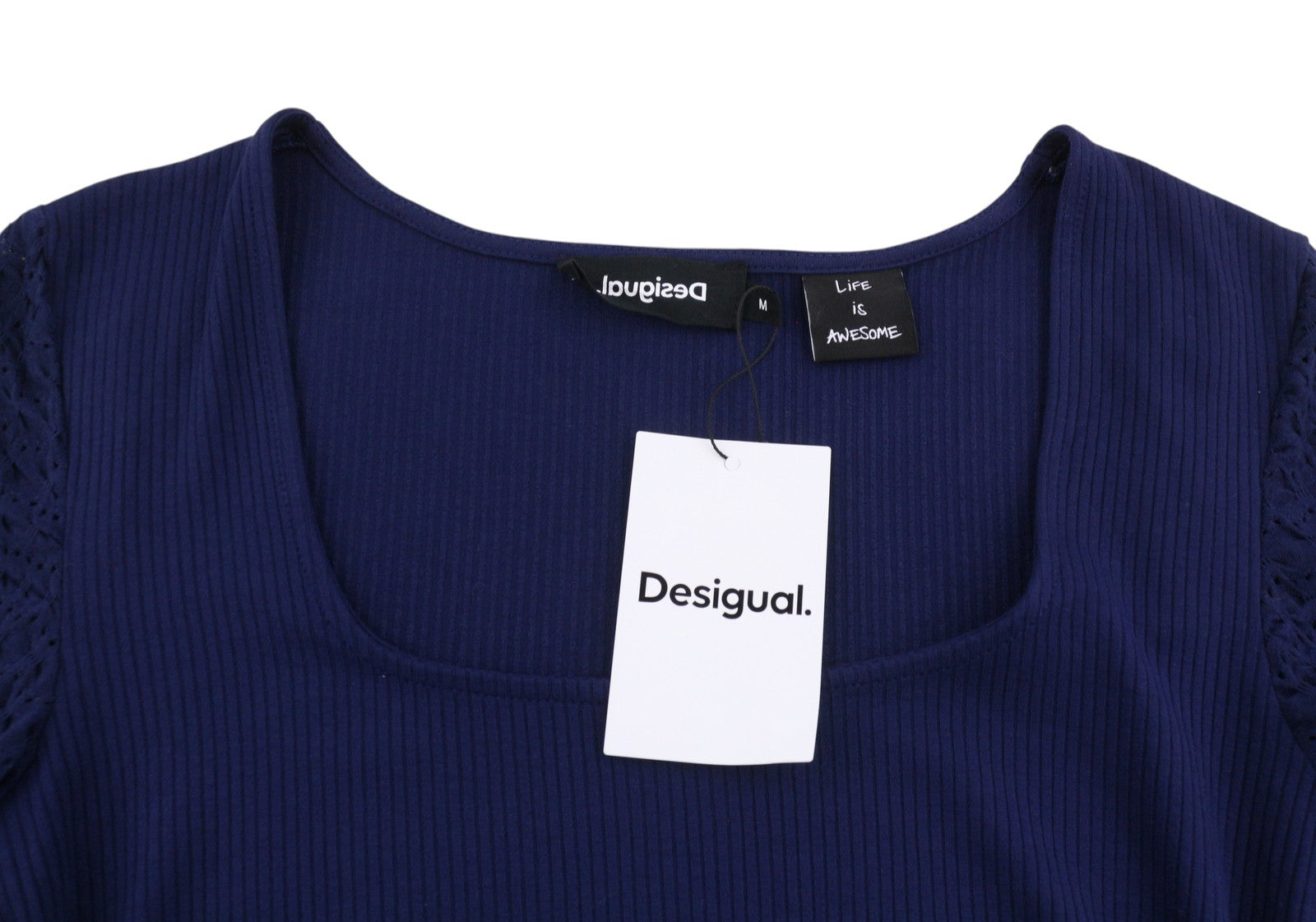 DESIGUAL Praga Women's Dress M Navy Round Neck Long Sleeve Fitted Mini