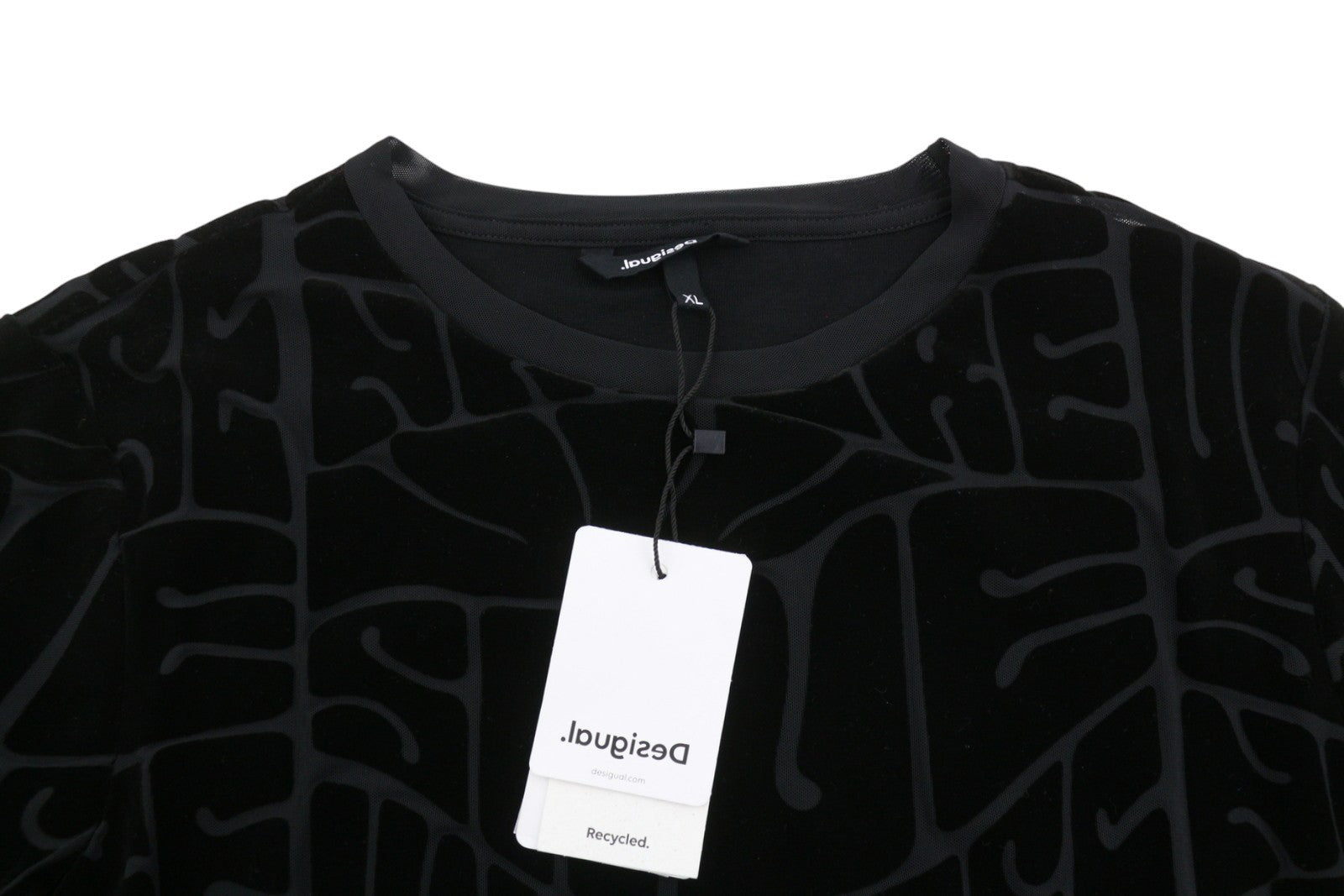 DESIGUAL Hellen Women's Dress XL Black Textured Crew Long Sleeve Fitted