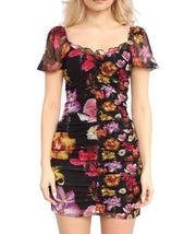 DESIGUAL Sala Lacroix Women's Dress S Black Colourful Floral Short Sleeve