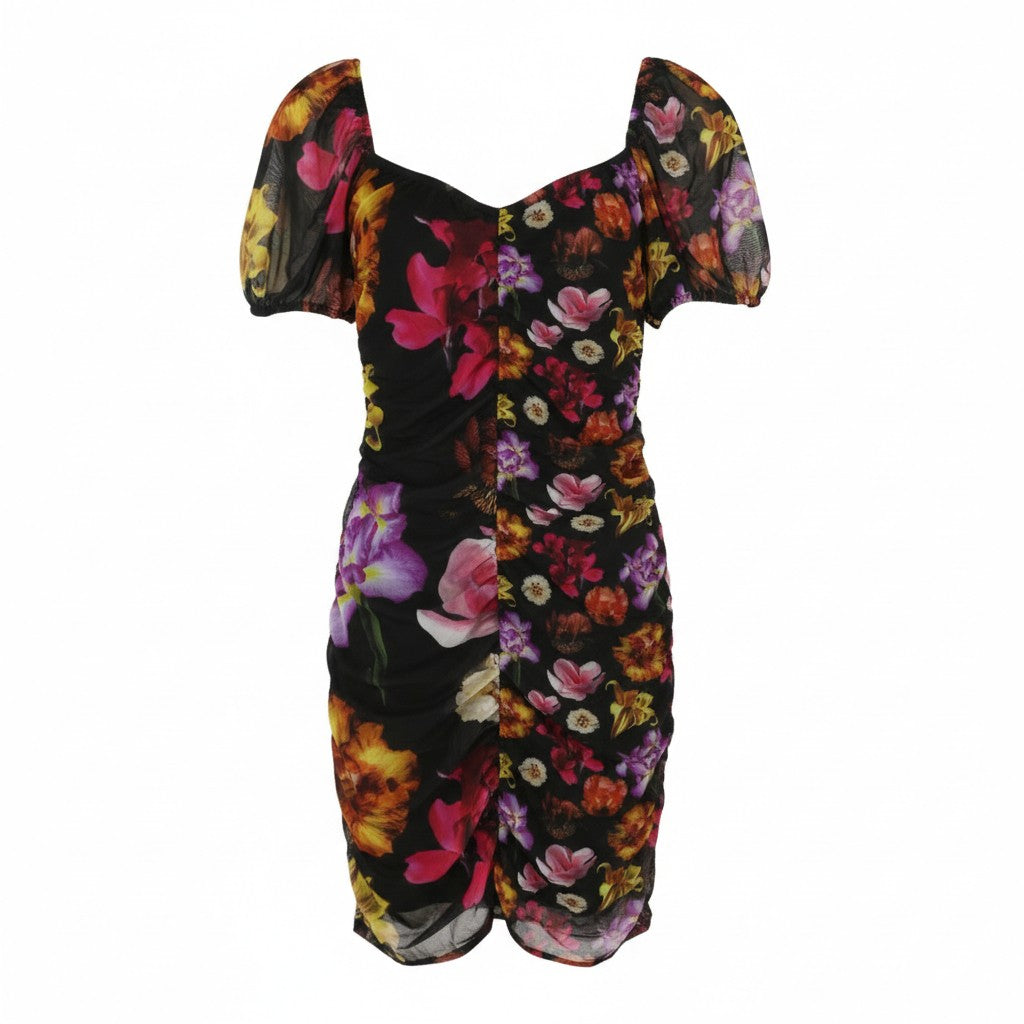 DESIGUAL Sala Lacroix Women's Dress S Black Colourful Floral Short Sleeve