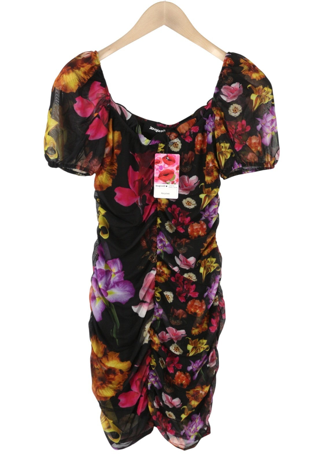DESIGUAL Sala Lacroix Women's Dress S Black Colourful Floral Short Sleeve