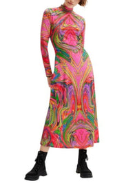 DESIGUAL Heather Women's Dress XS Multicolor Digital Print Long Sleeve Midi