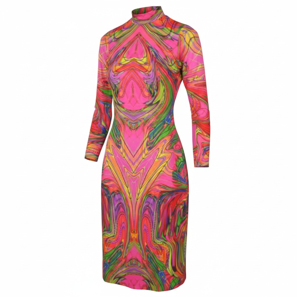 DESIGUAL Heather Women's Dress XS Multicolor Digital Print Long Sleeve Midi