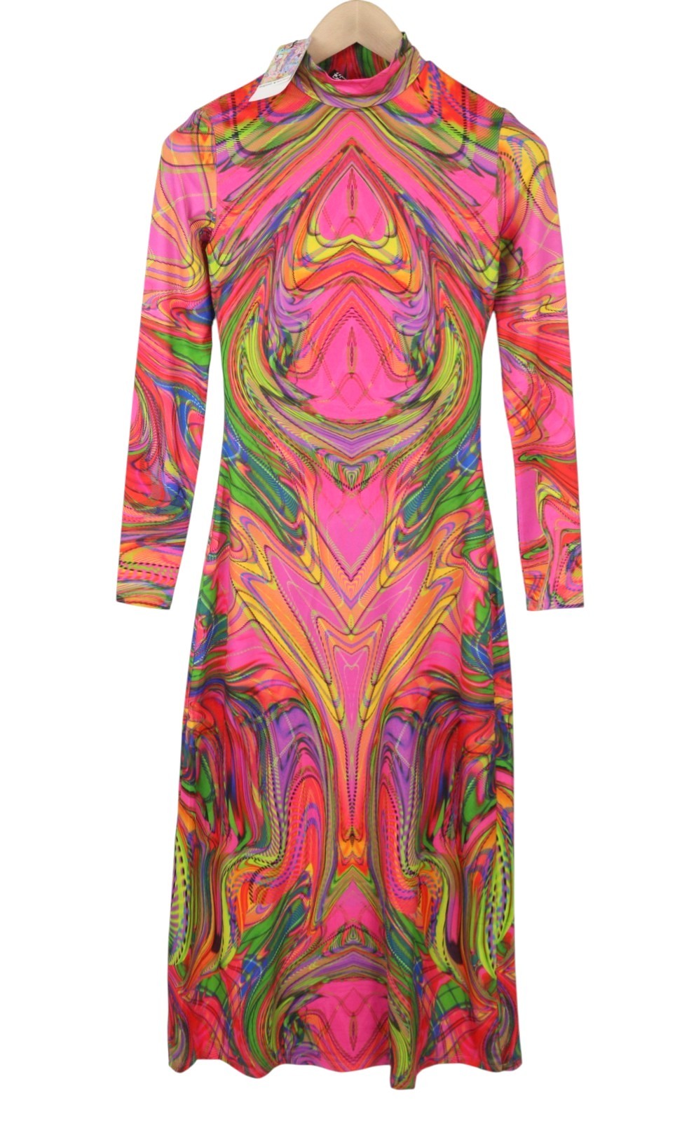 DESIGUAL Heather Women's Dress XS Multicolor Digital Print Long Sleeve Midi
