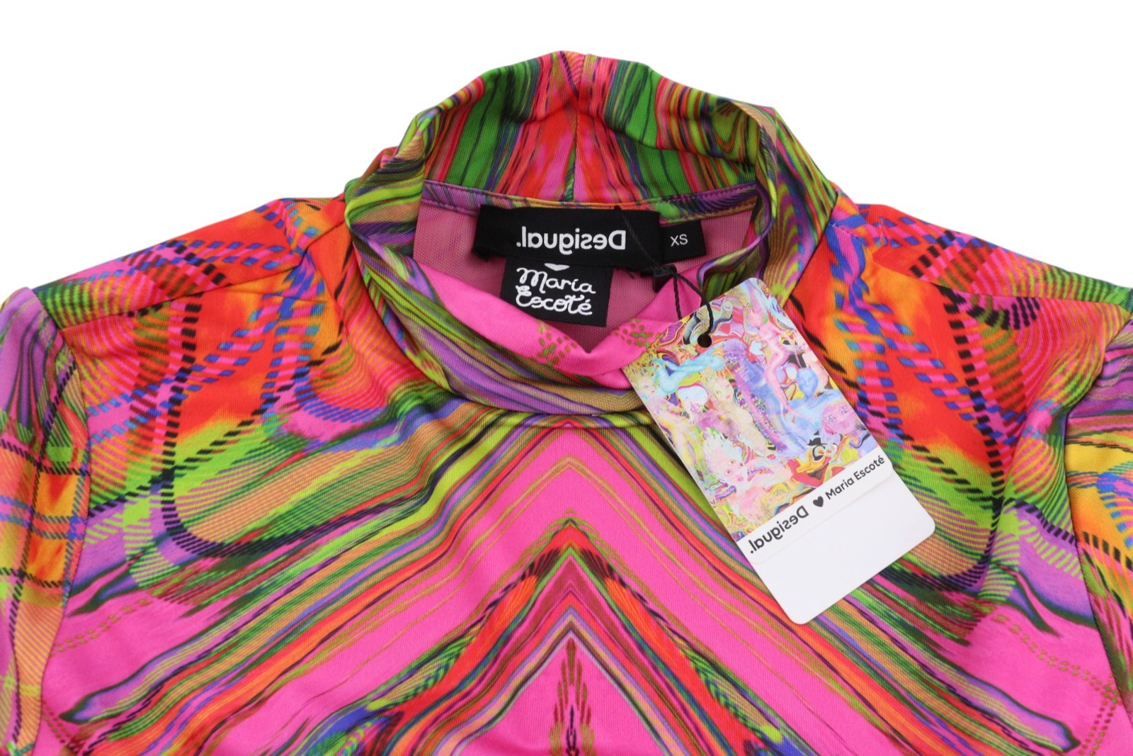 DESIGUAL Heather Women's Dress XS Multicolor Digital Print Long Sleeve Midi