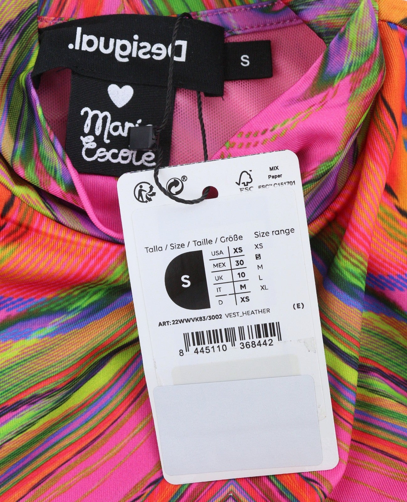 DESIGUAL Heather Women's Dress S Multicolor Digital Print Long Sleeve Midi
