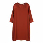 MARINA RINALDI Women's Dress EU54 Brick Red Round Neck 3/4 Sleeve Knee