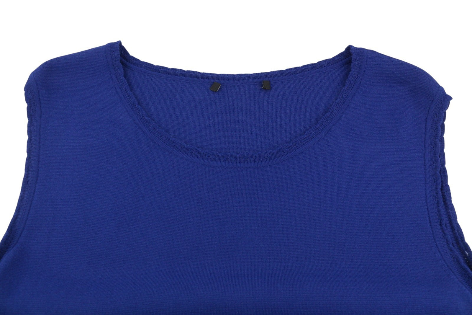 MARINA RINALDI Women's Dress XL Blue Knit Lace Side Sleeveless Crew