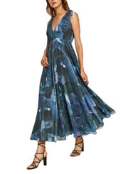 MAX&CO. Women's Dress M Dark Blur Floral V-Neck Sleeveless Midi