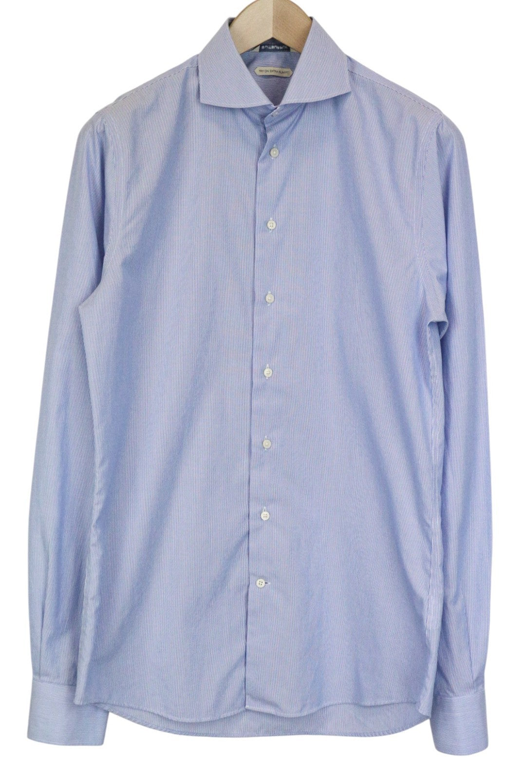 SUITSUPPLY Men's Formal Shirt 39/15 1/2 Extra Slim Blue Striped Pure Cotton