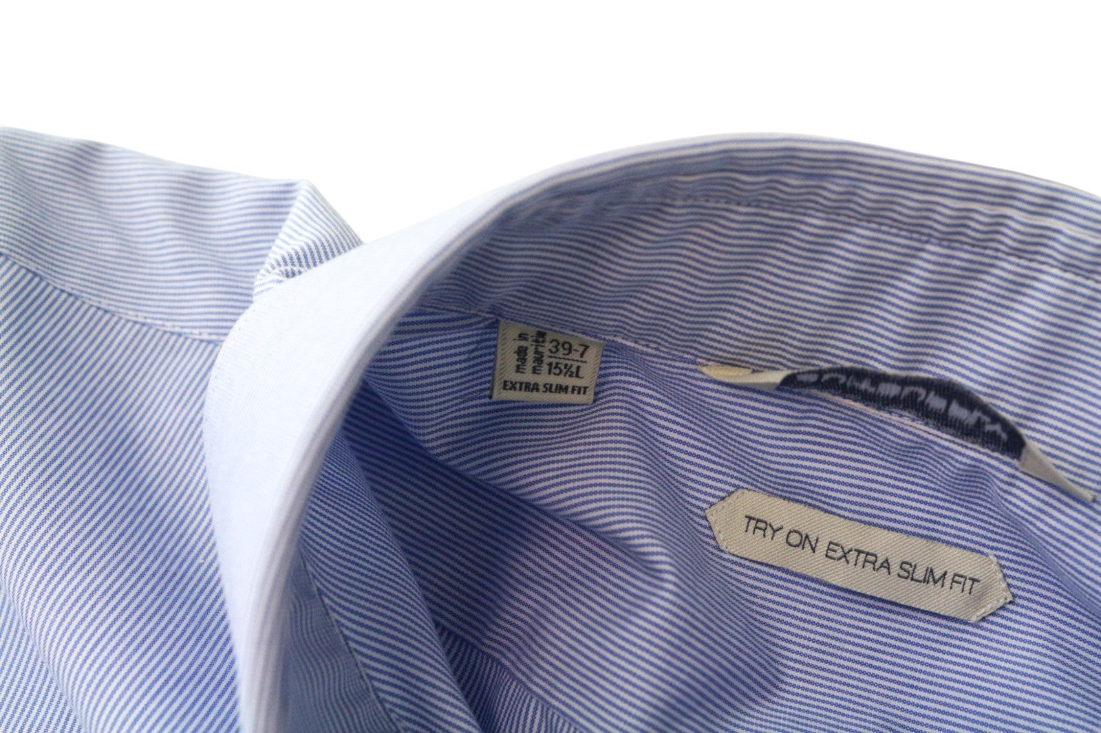 SUITSUPPLY Men's Formal Shirt 39/15 1/2 Extra Slim Blue Striped Pure Cotton