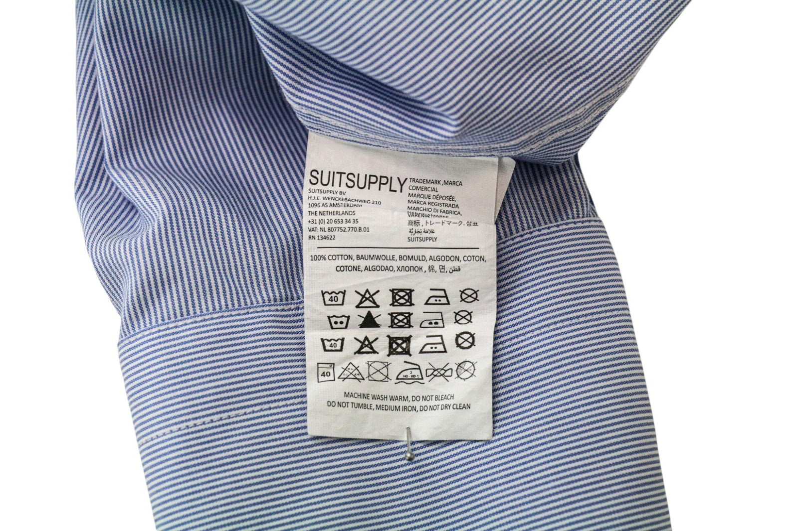 SUITSUPPLY Men's Formal Shirt 39/15 1/2 Extra Slim Blue Striped Pure Cotton