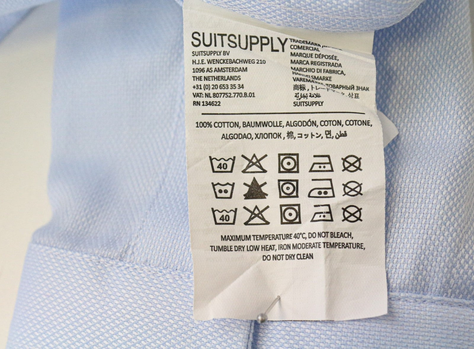 SUITSUPPLY Men's Formal Shirt 36/14 Slim Blue Pure Cotton Long Sleeve Buttoned