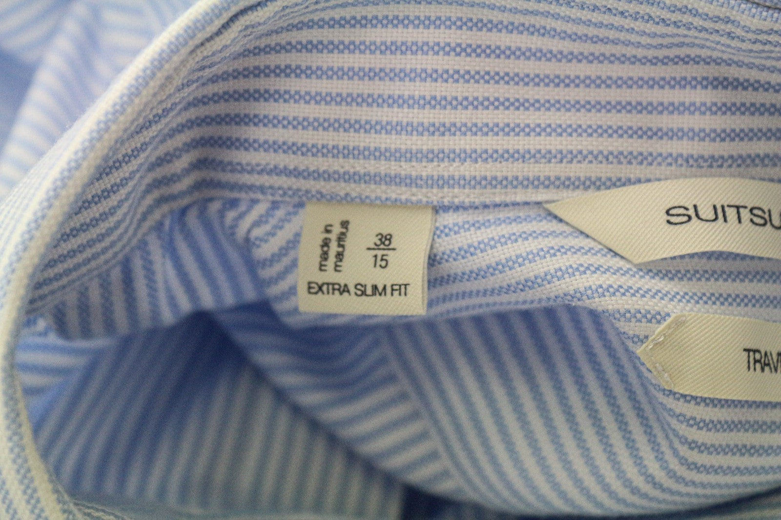 „SUITSUPPLY Traveller“ vyriški formalūs marškinėliai, 38/15, mėlyni, ploni, dryžuoti, grynos medvilnės. 