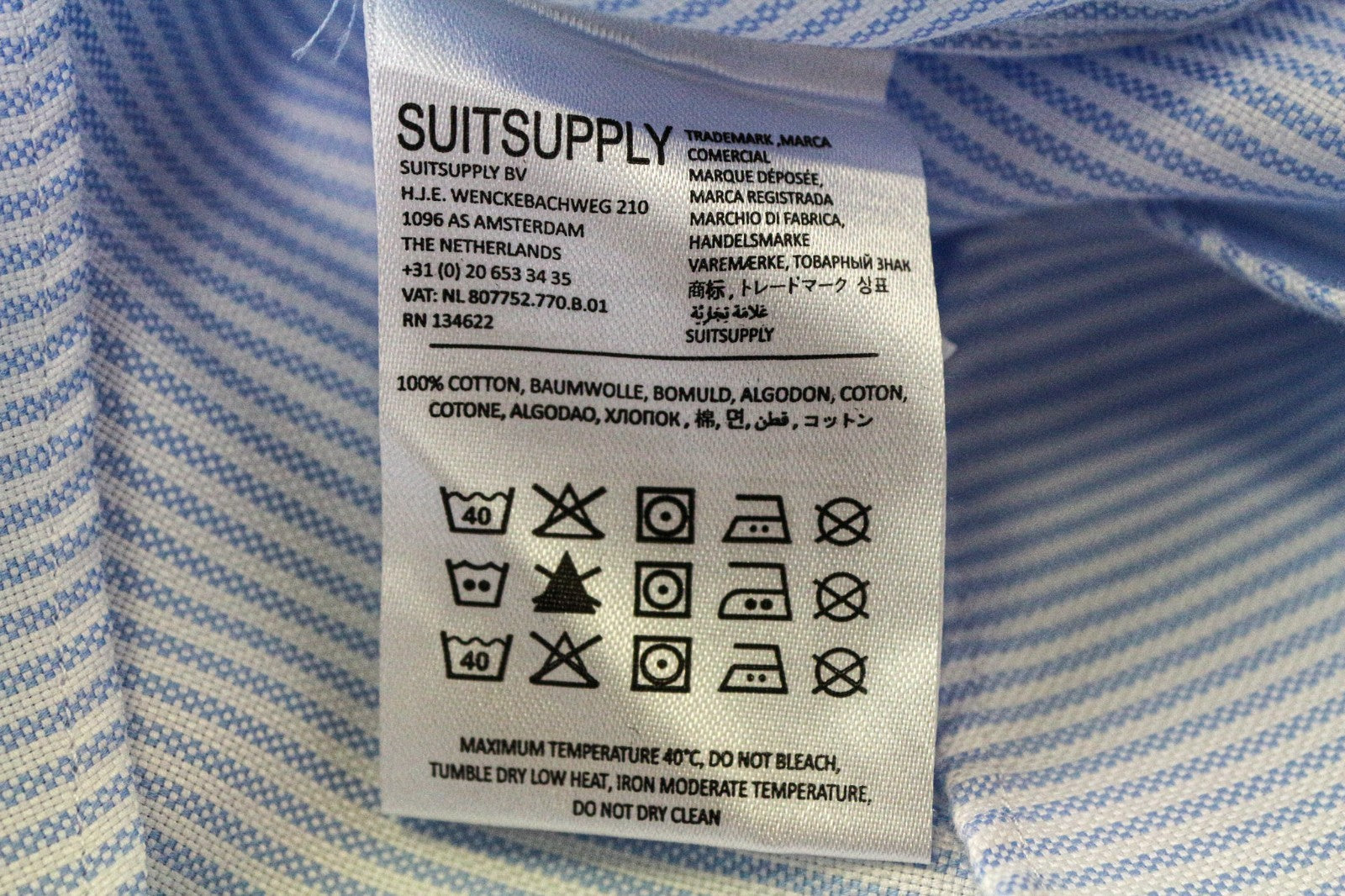 „SUITSUPPLY Traveller“ vyriški formalūs marškinėliai, 38/15, mėlyni, ploni, dryžuoti, grynos medvilnės. 