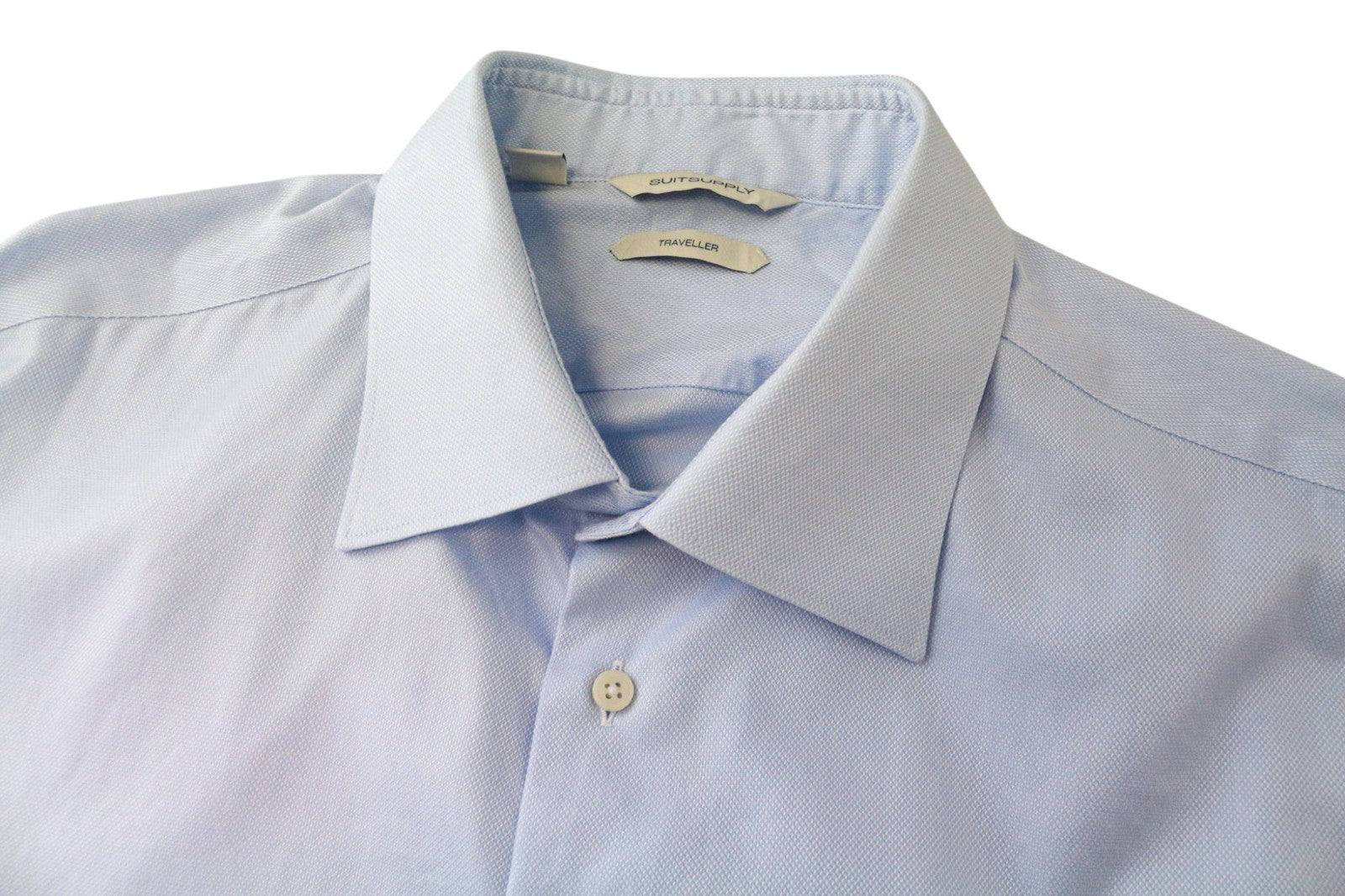 „SUITSUPPLY Traveller“ vyriški formalūs marškinėliai, 44/17 1/2 ploni, grynos medvilnės, mėlyni, ilgi 