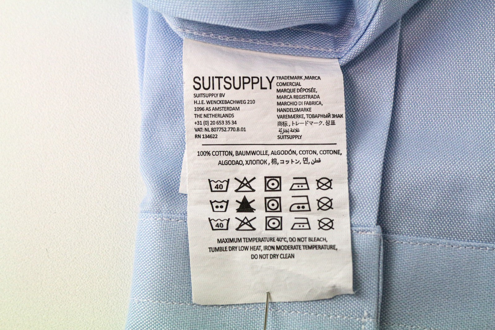 SUITSUPPLY Men's Formal Shirt 44L/17 1/2L Slim Blue Pure Cotton Long Sleeve Cut