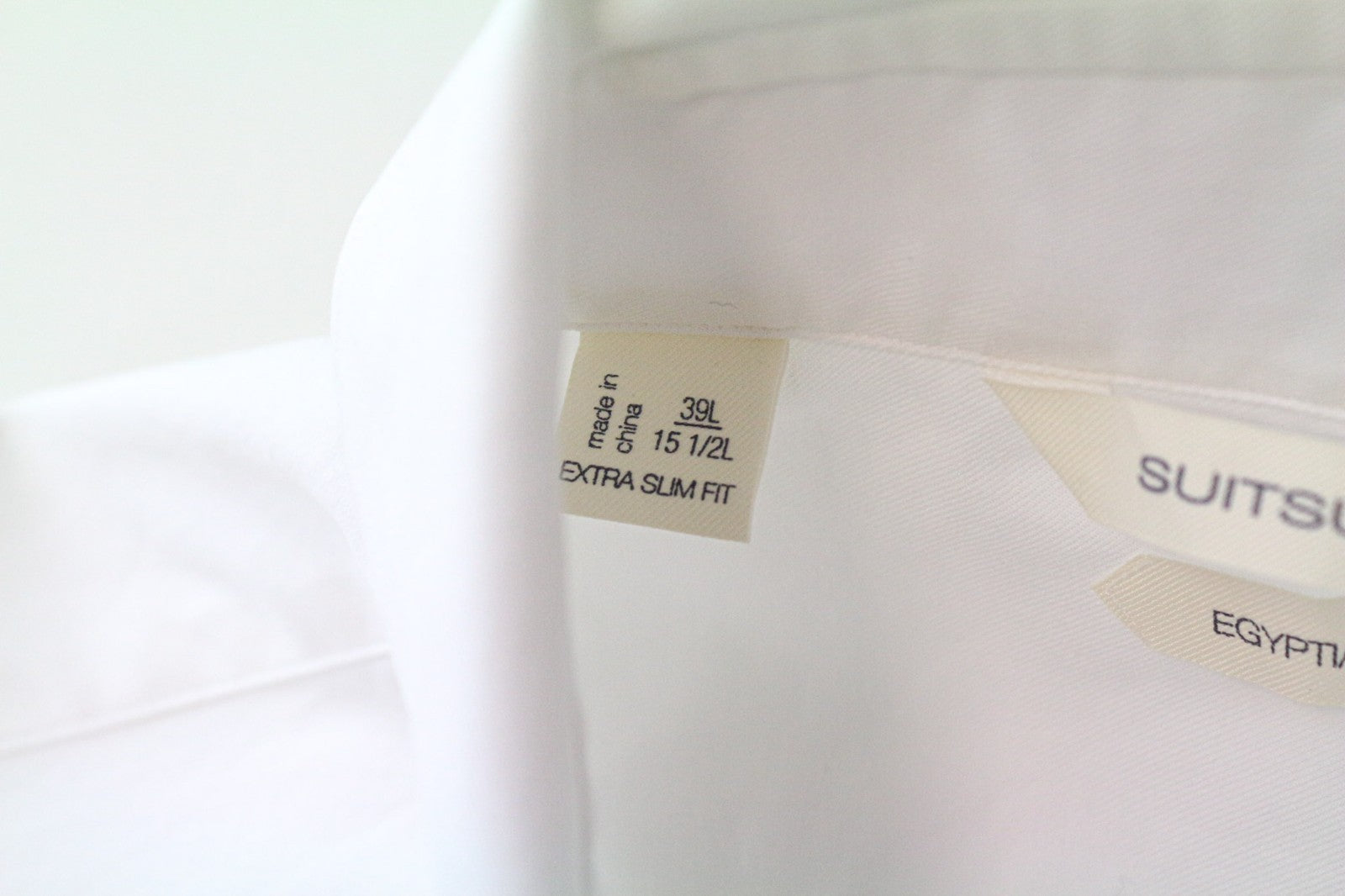 SUITSUPPLY vyriški formalūs marškiniai, 39L/15 1/2L, balti, ypač ploni, grynos medvilnės, ruoželinio audinio. 