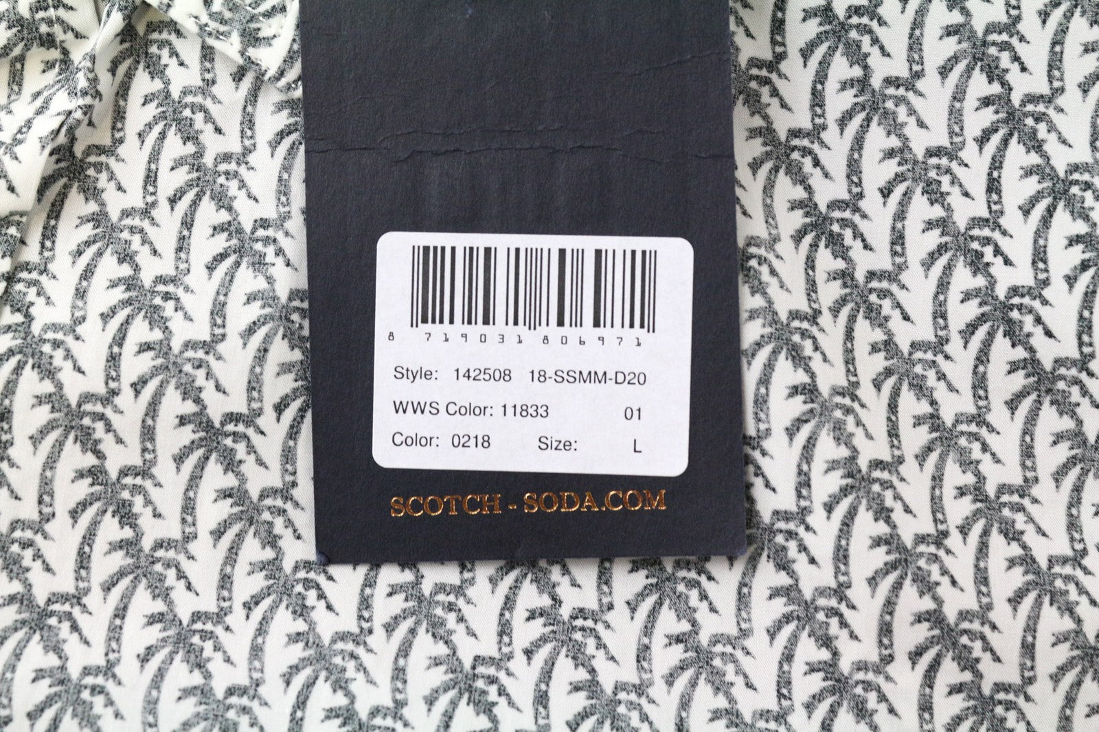 SCOTCH & SODA Ams Couture Men's Shirt L Grey Palm Pattern Pure Cotton