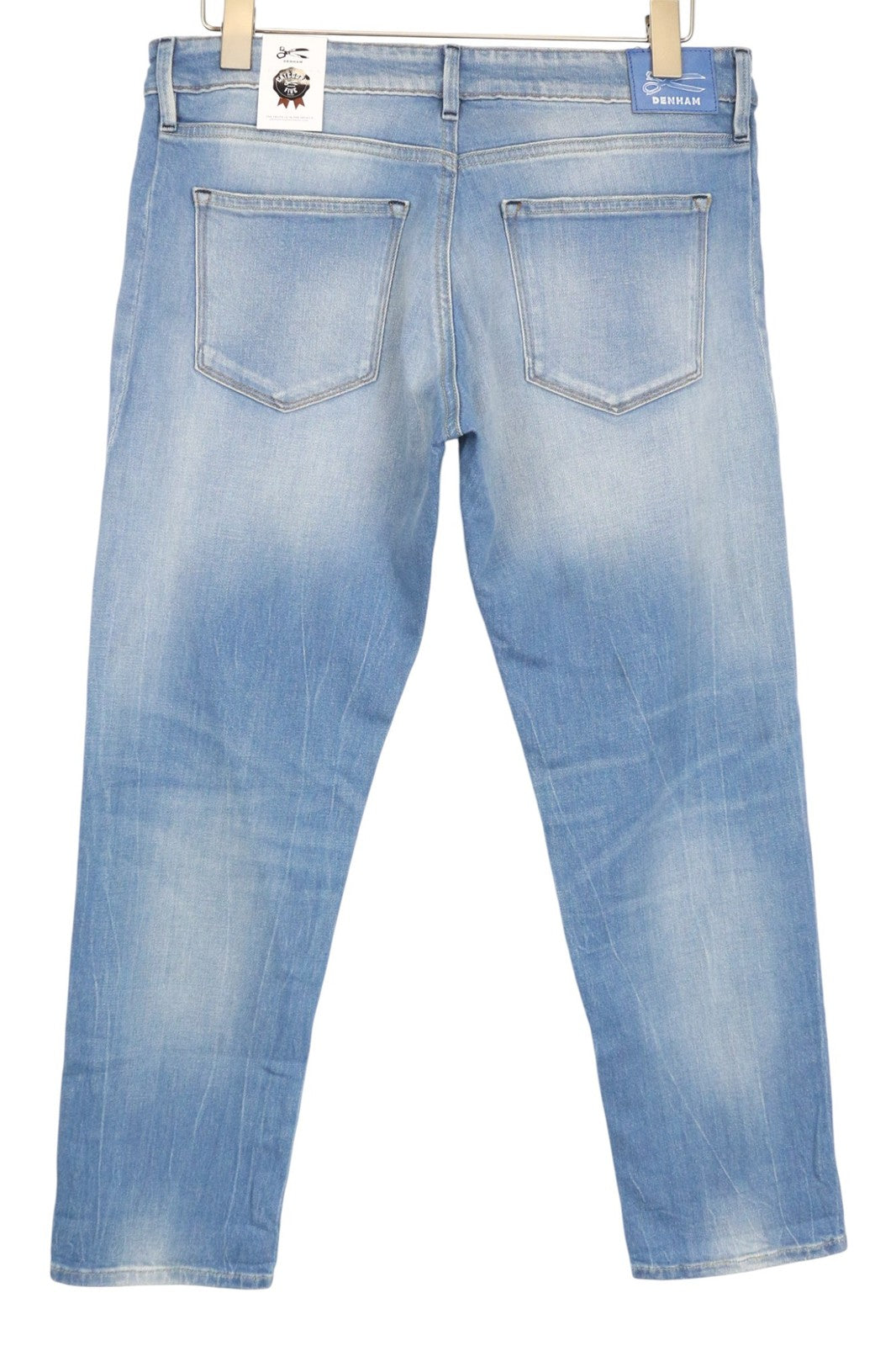 DENHAM Monroe Helix moteriški džinsai W28/L28 mėlyni medvilniniai tamprūs „Girlfriend“ siaurėjantys džinsai 
