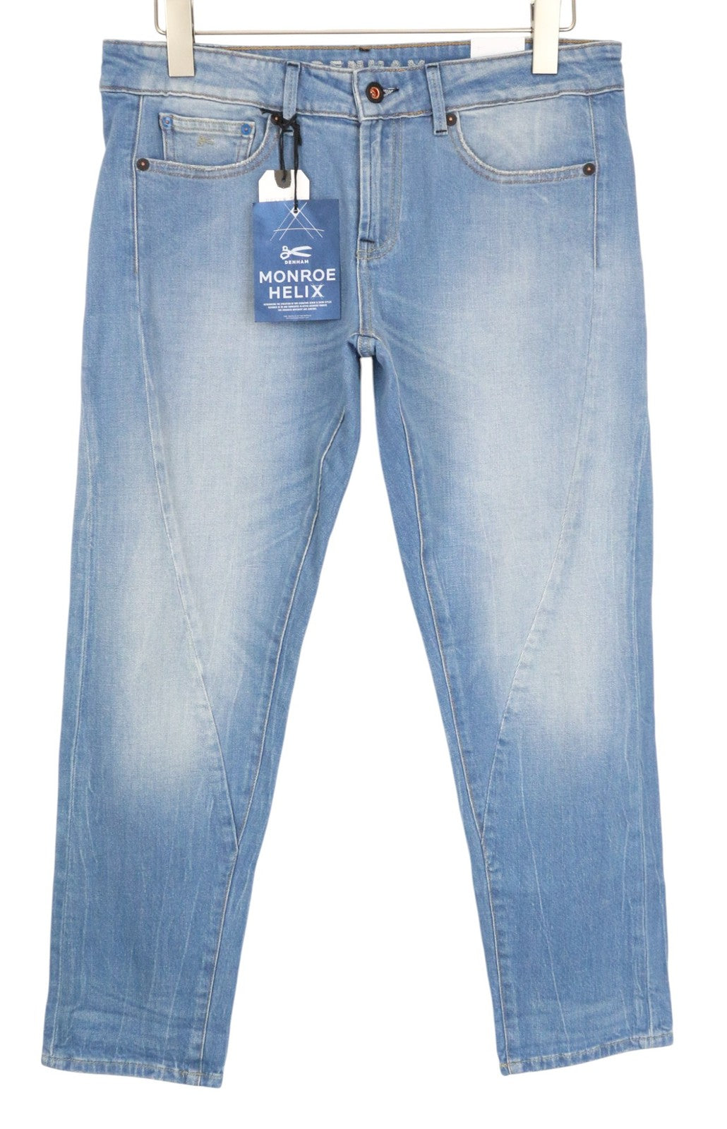 DENHAM Monroe Helix moteriški džinsai W28/L28 mėlyni medvilniniai tamprūs „Girlfriend“ siaurėjantys džinsai 