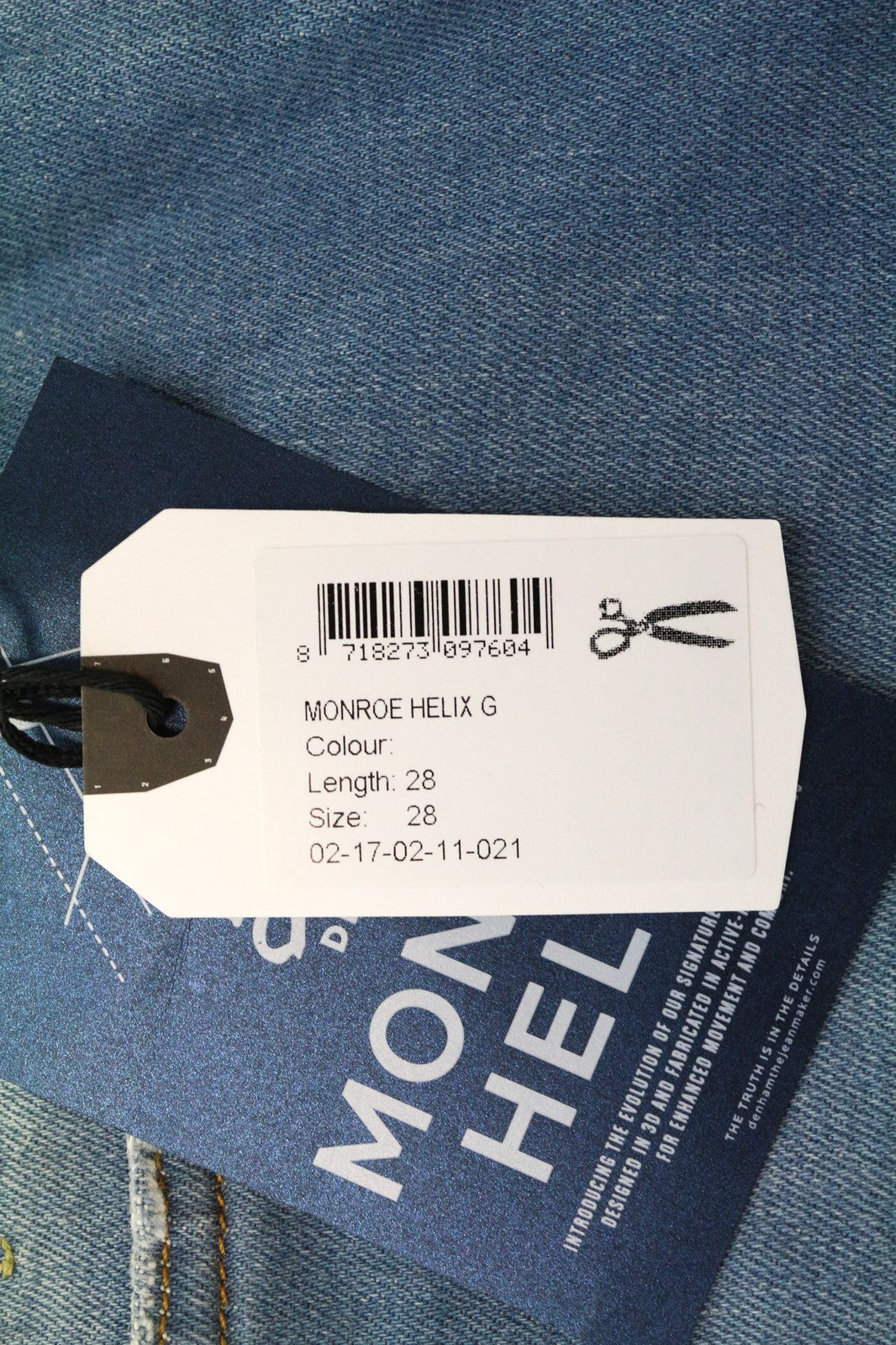 DENHAM Monroe Helix moteriški džinsai W28/L28 mėlyni medvilniniai tamprūs „Girlfriend“ siaurėjantys džinsai 