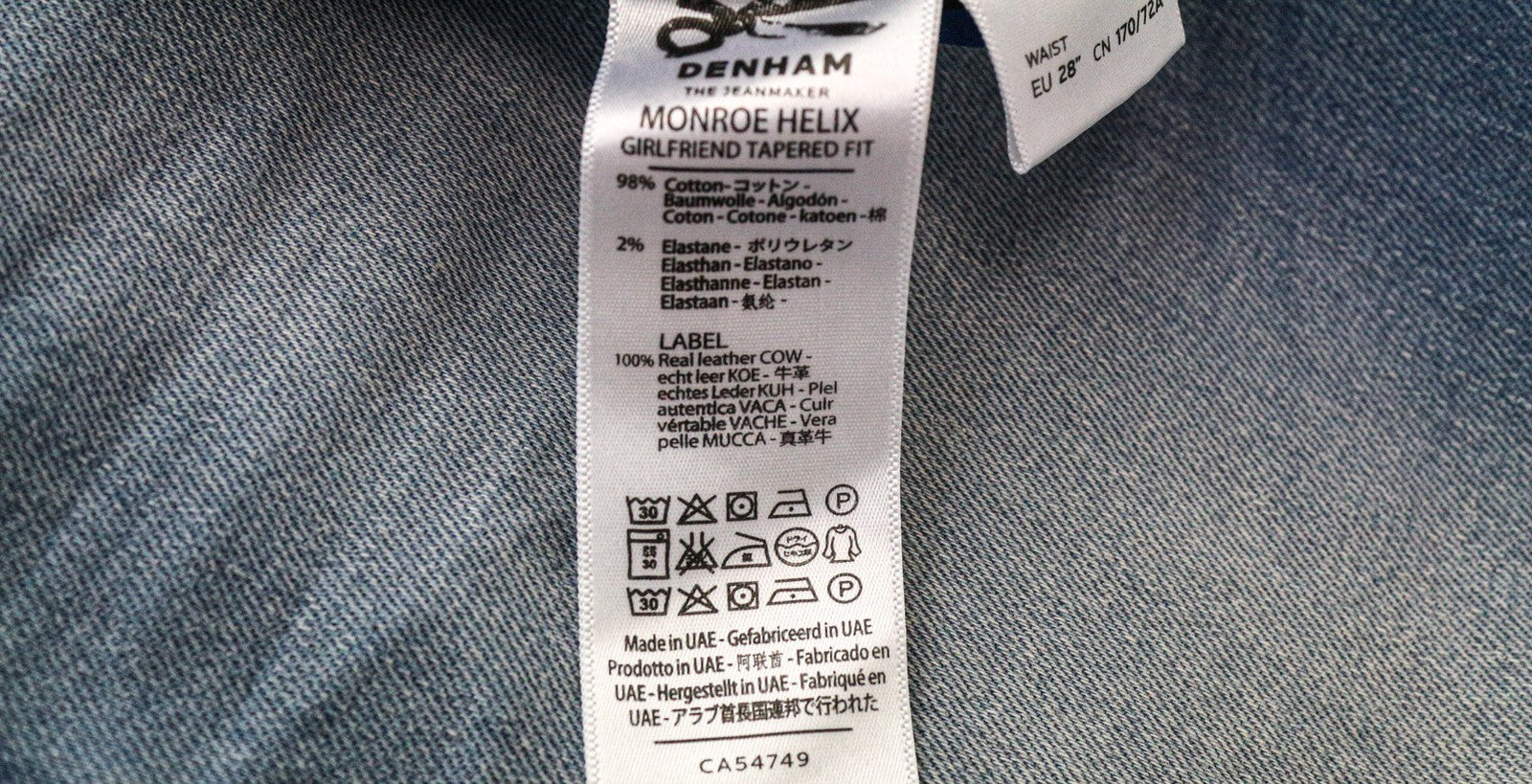 DENHAM Monroe Helix moteriški džinsai W28/L28 mėlyni medvilniniai tamprūs „Girlfriend“ siaurėjantys džinsai 