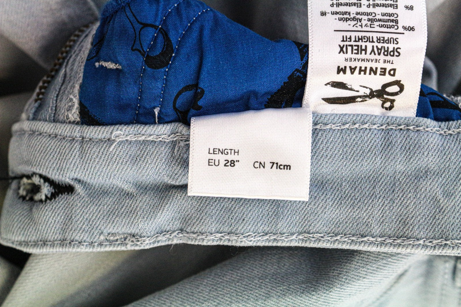 DENHAM „Spray Helix“ moteriški džinsai W26/L28 mėlynai skalbtos medvilnės tamprios, itin aptemptos 