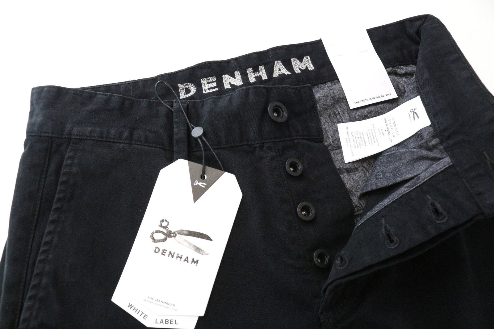 DENHAM Marshal Men's Trousers W27/L32 Black Slim Stretch Cotton Button Fly Fit