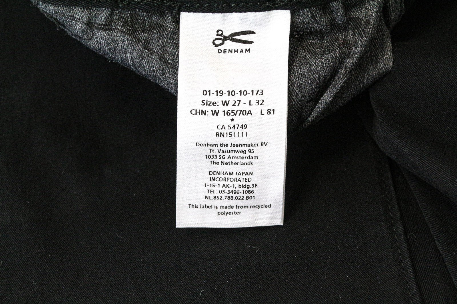 DENHAM Marshal Men's Trousers W27/L32 Black Slim Stretch Cotton Button Fly Fit