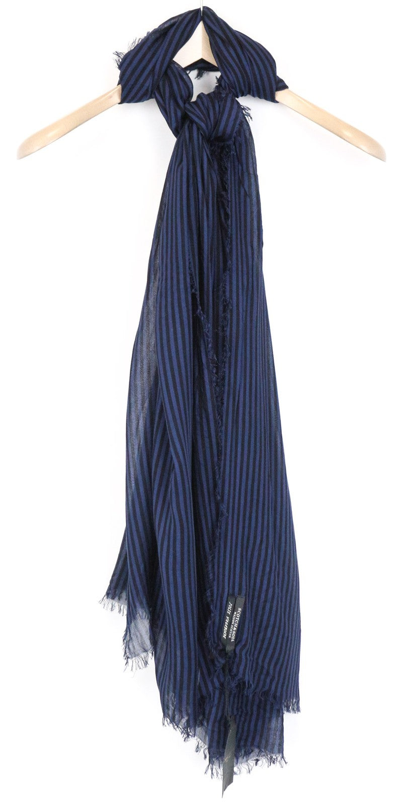 MAISON SCOTCH moteriškas šalikas OS mėlynas juodas dryžuotas medvilninis lengvas kasdienai 