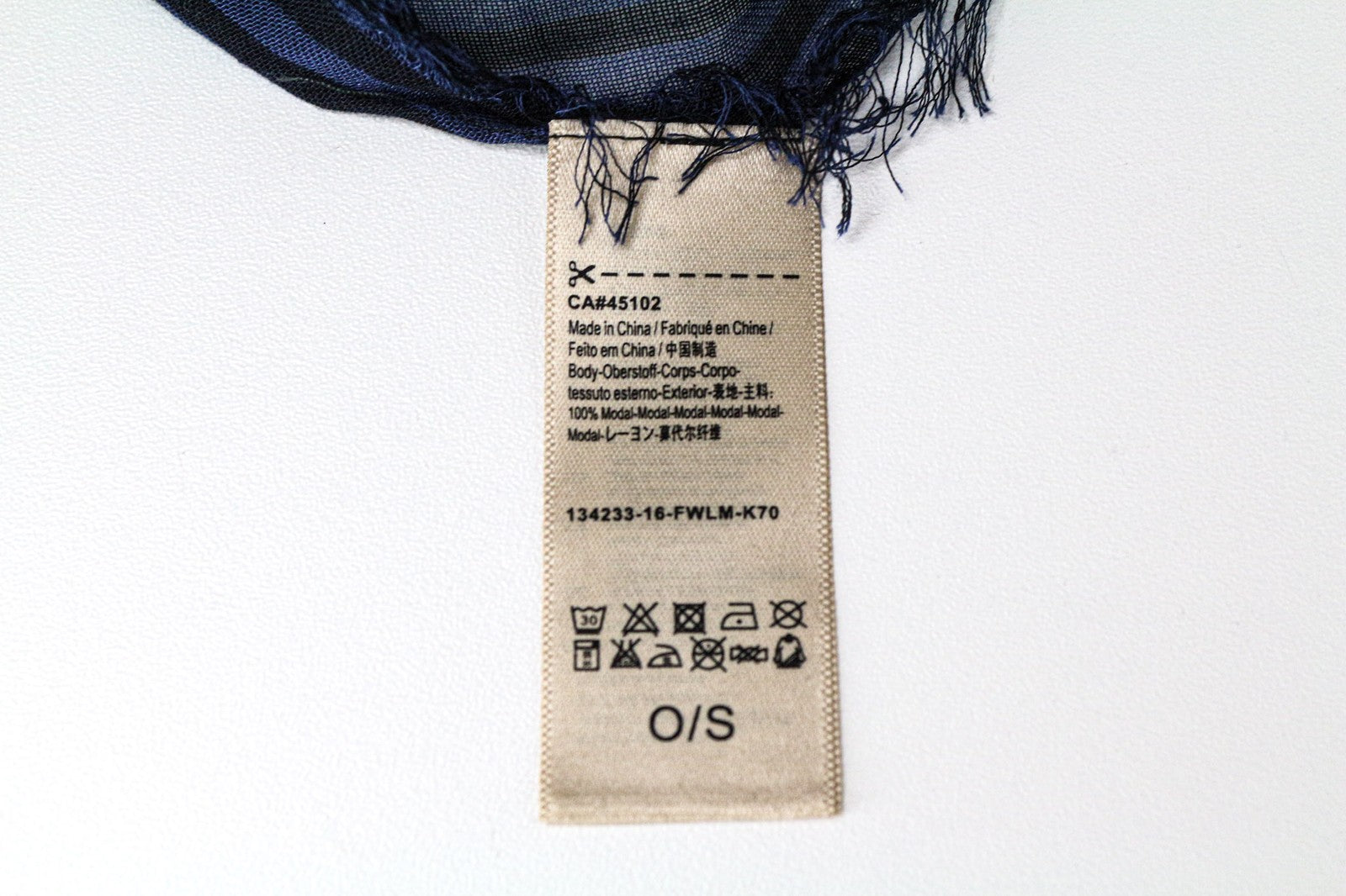 MAISON SCOTCH moteriškas šalikas OS mėlynas juodas dryžuotas medvilninis lengvas kasdienai 