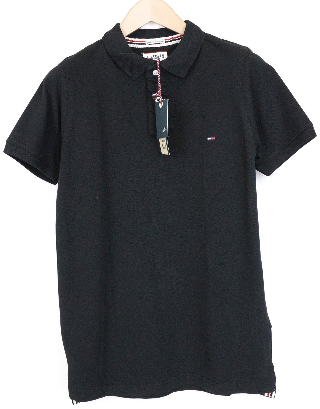 TOMMY HILFIGER DENIM Men's T-Shirt M Black Cotton Polo Short Sleeve Logo Top