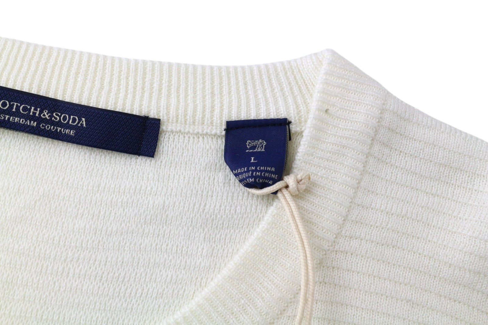 SCOTCH &amp; SODA Ams Couture vyriškas džemperis L dydžio balkšvas dryžuotas medvilninis megztinis 