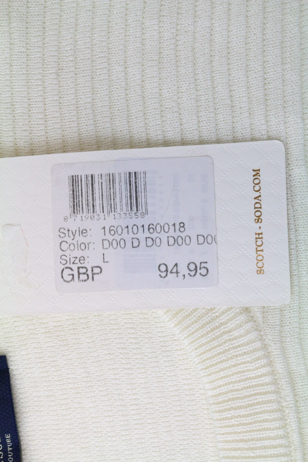 SCOTCH &amp; SODA Ams Couture vyriškas džemperis L dydžio balkšvas dryžuotas medvilninis megztinis 